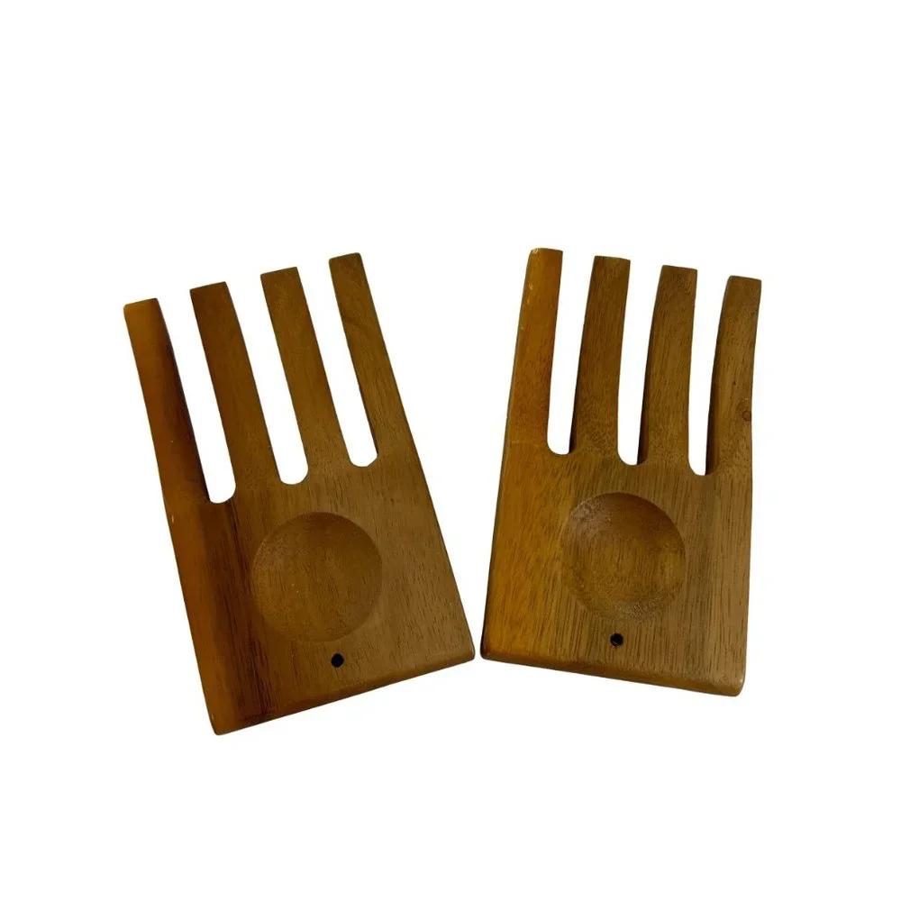 Wood Salad Pasta Server Hands Bear Claws Modern 6.5